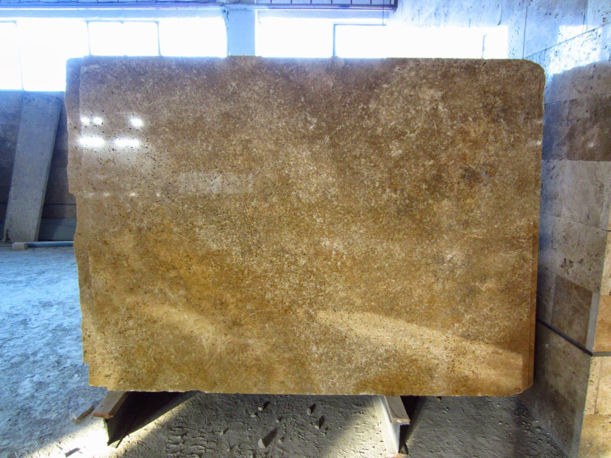 Polished golden travertine slab